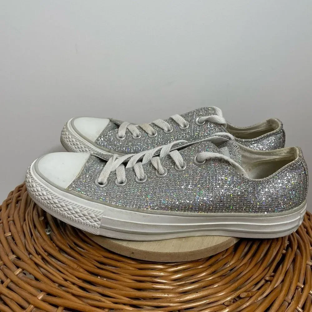 Converse All-Star Chuck Taylor Silver Glitter Low Sneakers shoes Size 7 Metallic